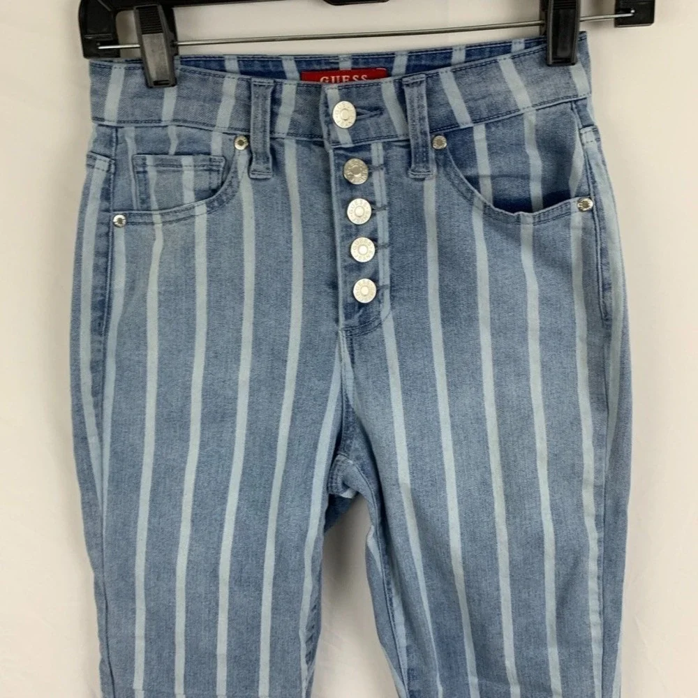 Guess Womens Jeans Striped High Rise Button Fly Skinny 24 Y2K - Picture 2 of 10
